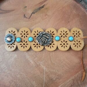 Southwestern Western Copper Rose Boho Leather Eyelet Bracelet Boho Rodeo